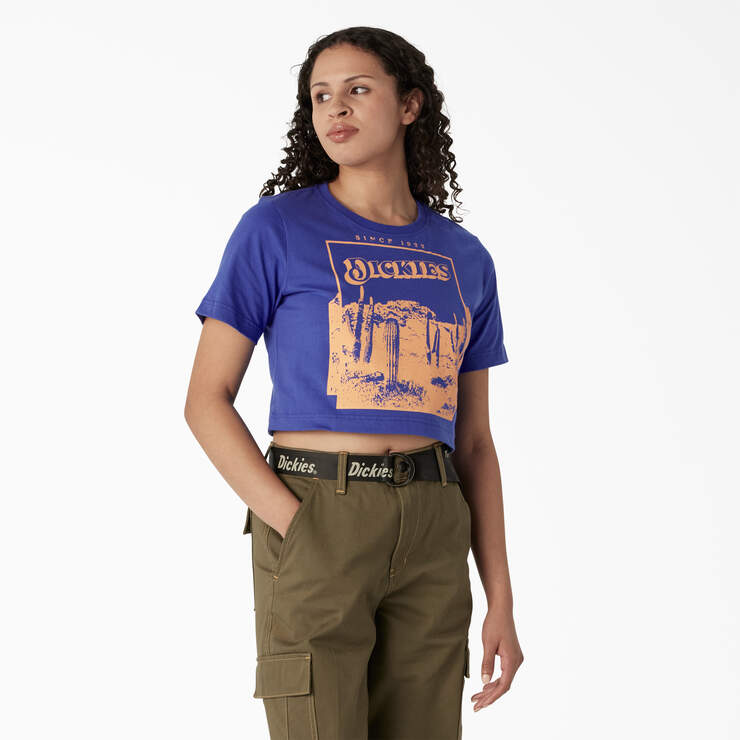 Women's Desert Graphic Cropped T-Shirt - Satin Sky (SK2) image number 1