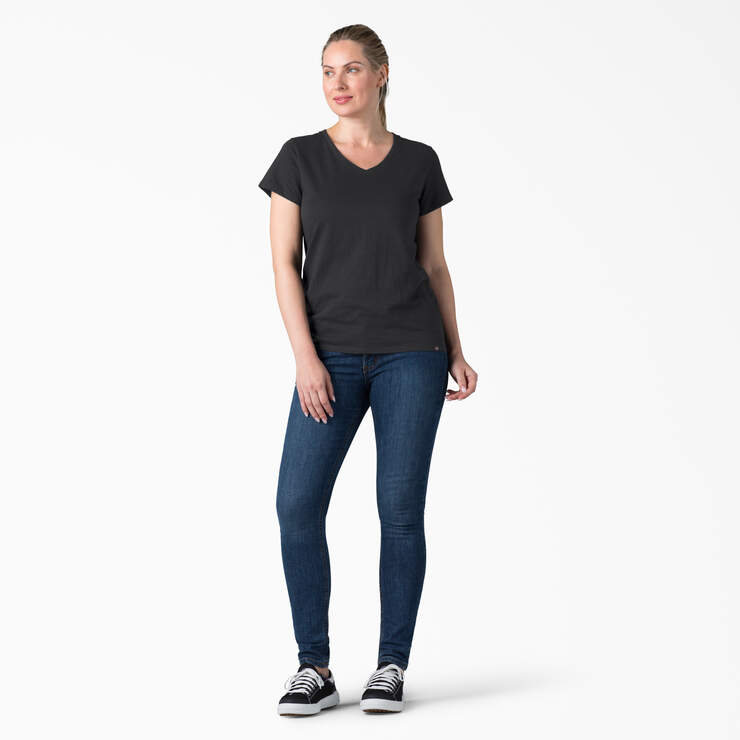 Women's Short Sleeve V-Neck T-Shirt - Black (KBK) image number 3