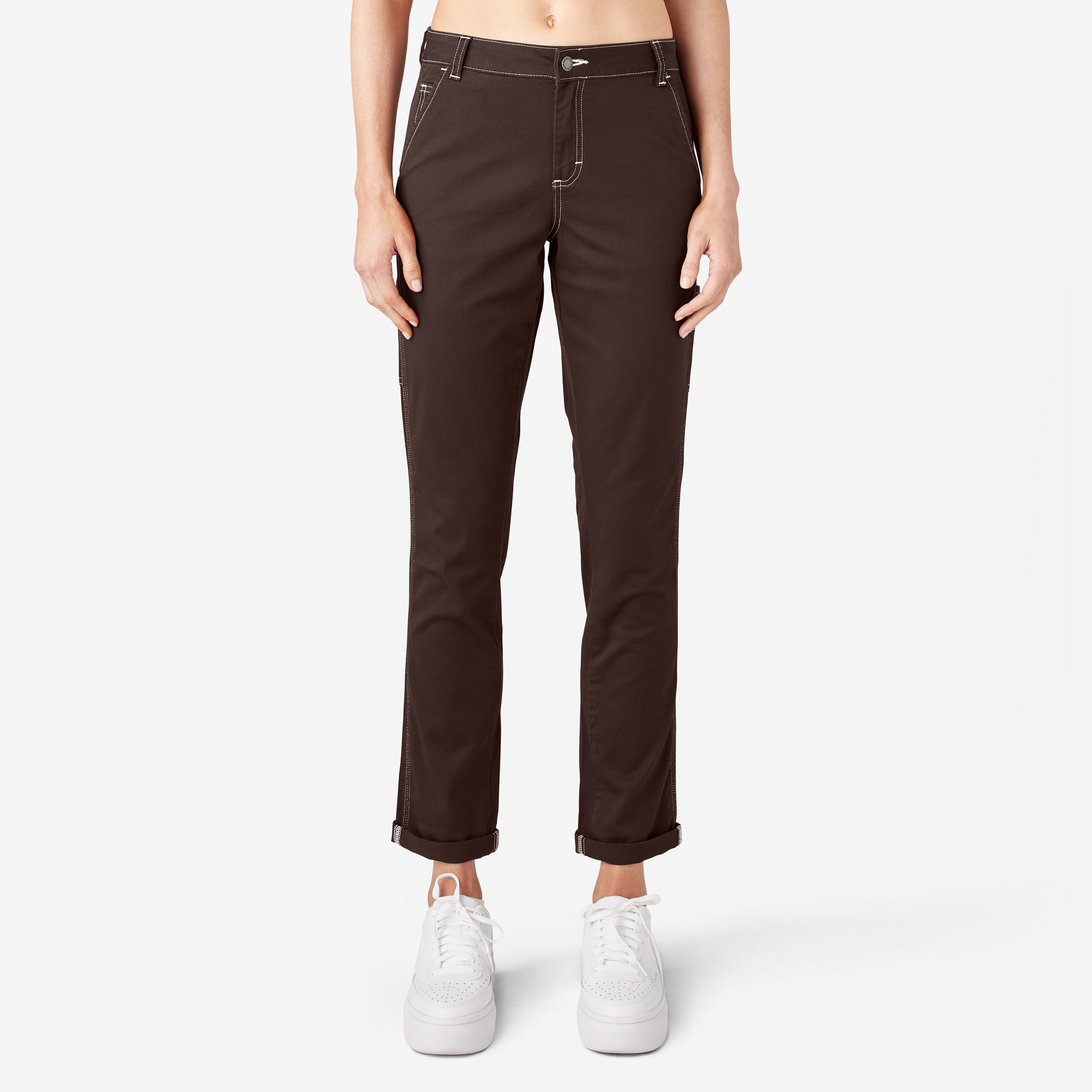 Women s Slim Straight Fit Roll Hem Carpenter Pants