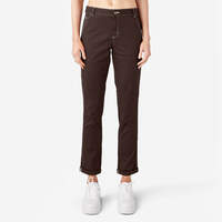 Women's Slim Straight Fit Roll Hem Carpenter Pants - Chocolate Brown (CB)