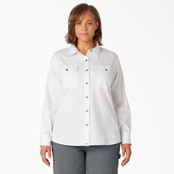 Women&#39;s Plus Long Sleeve Roll-Tab Work Shirt - White &#40;WH&#41;