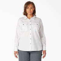 Women’s Plus Long Sleeve Roll-Tab Work Shirt - White (WH)