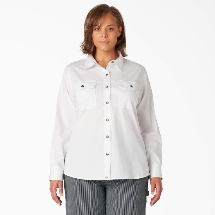Women’s Plus Long Sleeve Roll-Tab Work Shirt - White (WH) image number 1