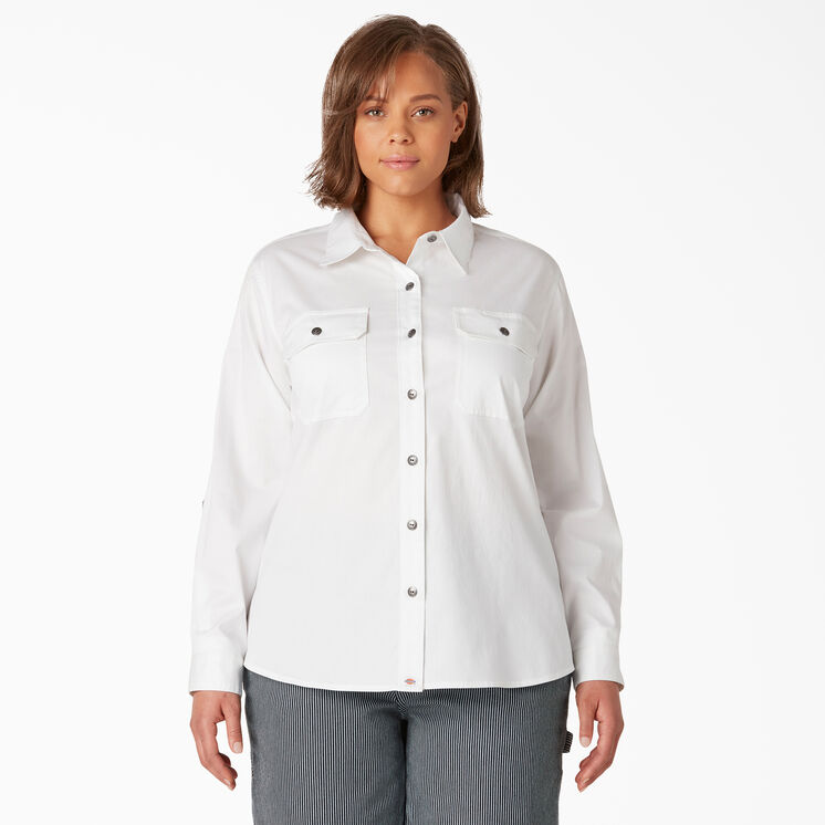 Women&#39;s Plus Long Sleeve Roll-Tab Work Shirt - White &#40;WH&#41;
