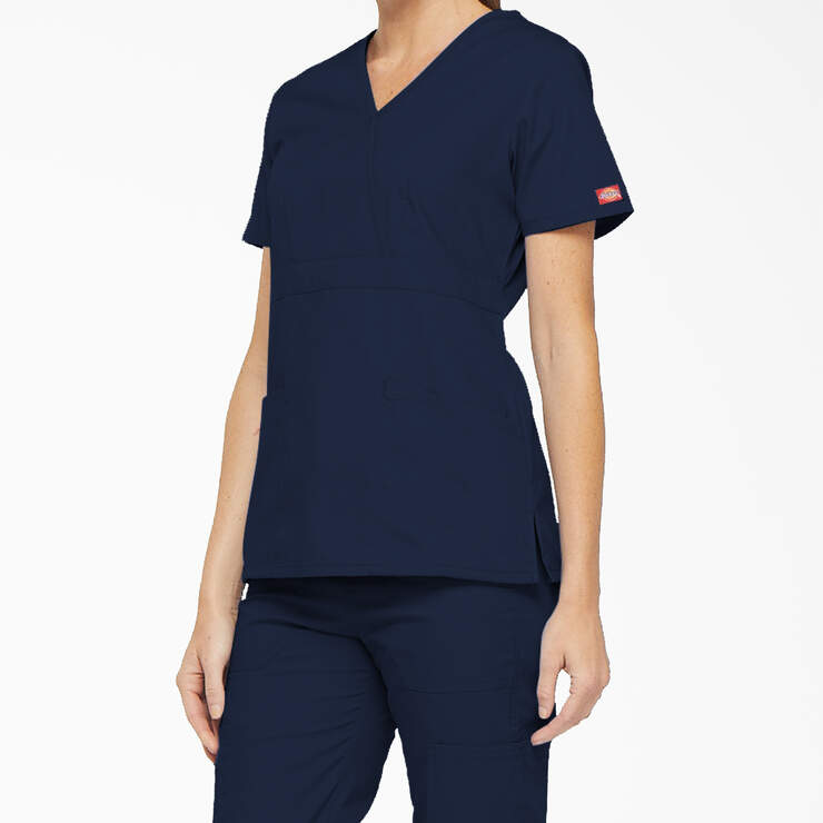 Women's EDS Signature Mock Wrap Scrub Top - Navy Blue (NVY) image number 3