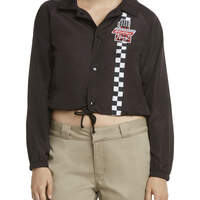 Dickies Girl Juniors' Checkered Striped Cropped Windbreaker Jacket - Black (BK)