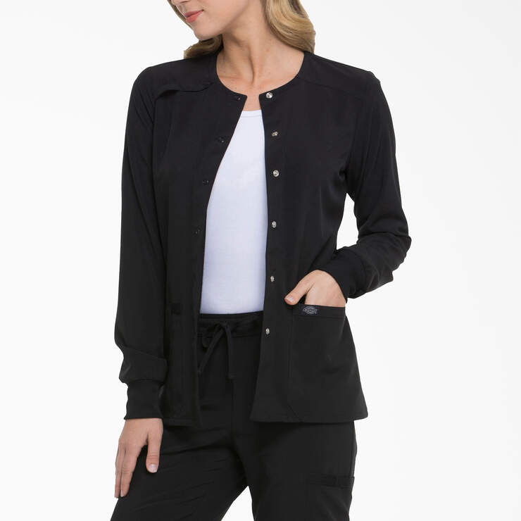 Women's EDS Essentials Snap Front Scrub Jacket - Black (BLK) image number 3
