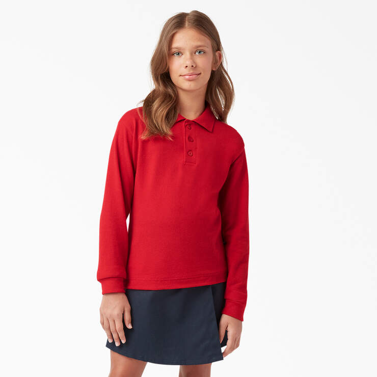 Kids' Piqué Long Sleeve Polo, 4-20 - Apple Red (LR) image number 2
