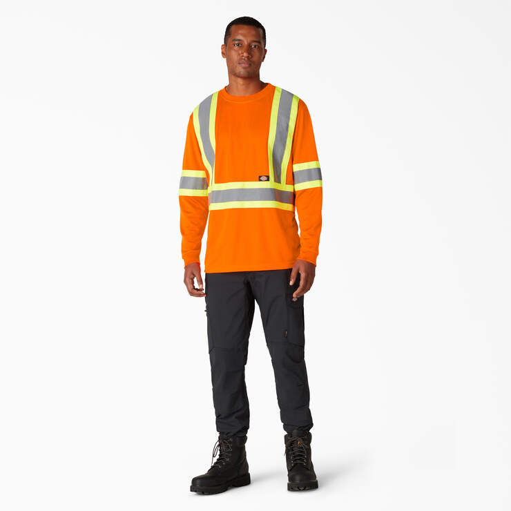Hi Vis Safety Long Sleeve T-Shirt - ANSI Orange (AO) image number 4