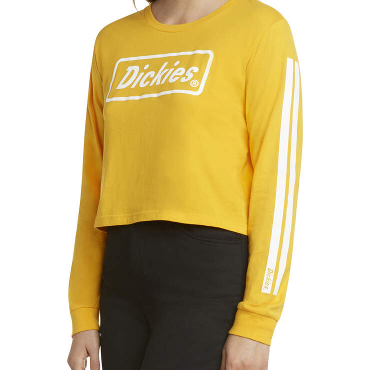 Dickies Girl Juniors' Long Sleeve Block Logo Cropped T-Shirt - Yellow (YL) image number 3