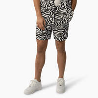 Zebra Print Modern Fit Drawstring Shorts, 6" - Black/White (BKWH)