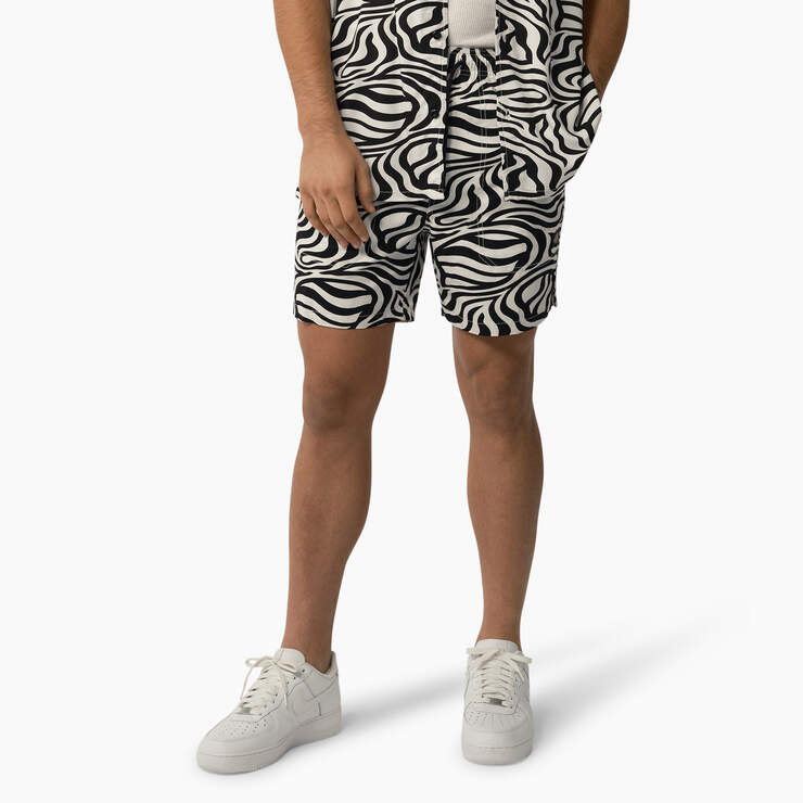 Zebra Print Modern Fit Drawstring Shorts, 6" - Black/White (BKWH) image number 1