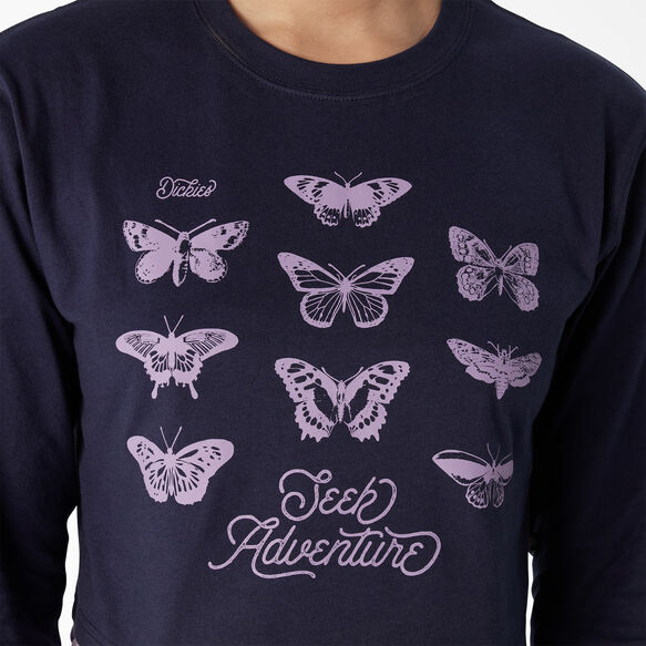 Women&#39;s Long Sleeve Butterfly Graphic Cropped T-Shirt - Ink Navy &#40;IK&#41;