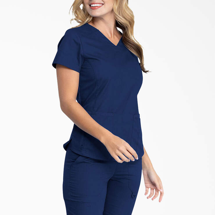 Women's EDS Signature V-Neck Scrub Top with Zip Pocket - Navy Blue (NVY) image number 4