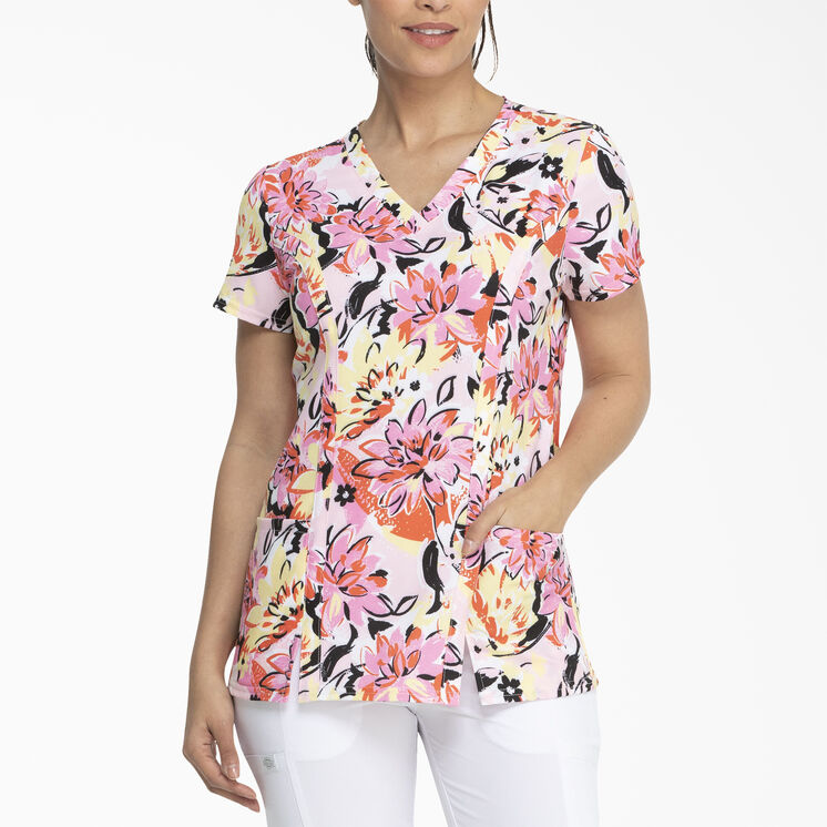 Women&rsquo;s EDS Print V-Neck Scrub Top - Brilliantly In Bloom &#40;BTY&#41;