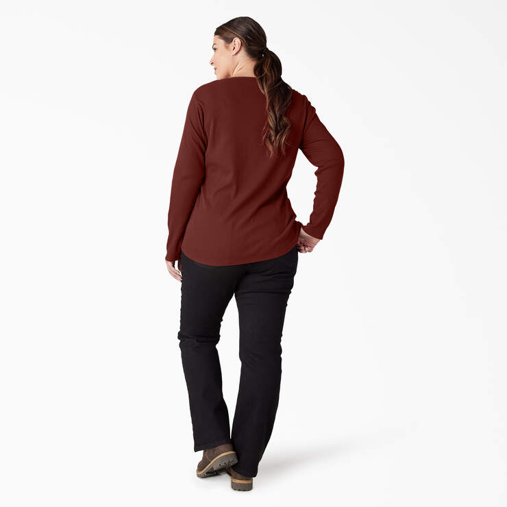 Women's Plus Henley Long Sleeve Shirt - Fired Brick (IK9) image number 6