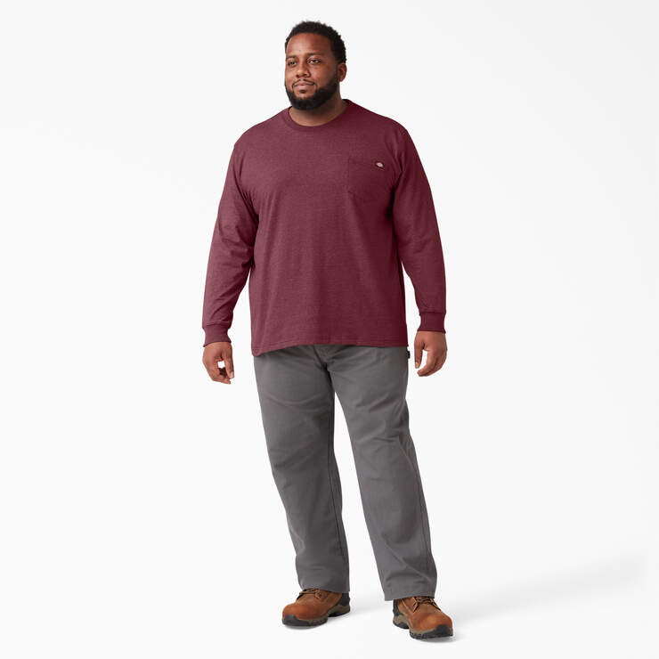 Heavyweight Heathered Long Sleeve Pocket T-Shirt - Burgundy (BYD) image number 7
