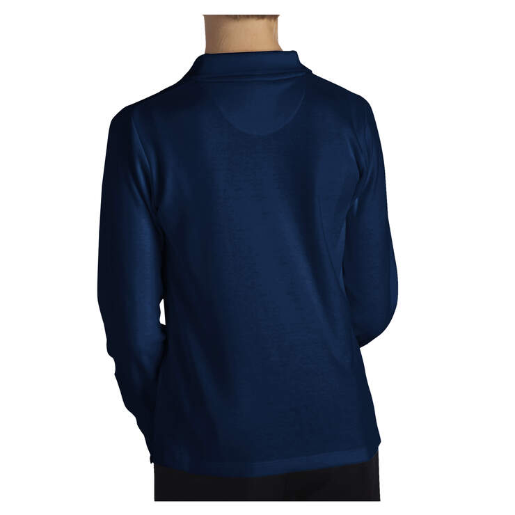Girls' Long Sleeve Interlock Polo Shirt - Dark Navy (DN) image number 2