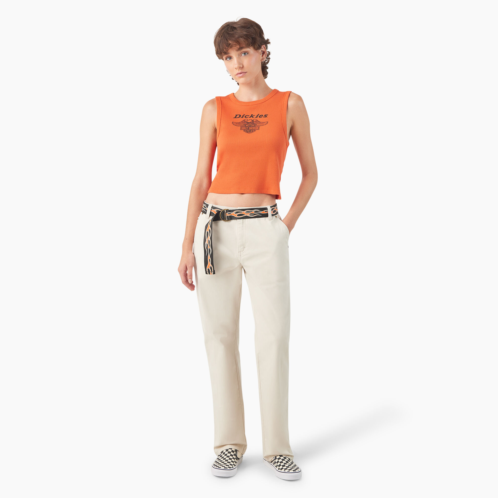 トップス chiebis Orange Tank Top - Side Ruched Crop Top - Striped Top