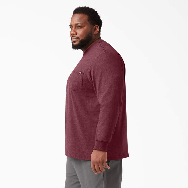 Heavyweight Heathered Long Sleeve Pocket T-Shirt - Burgundy (BYD) image number 5