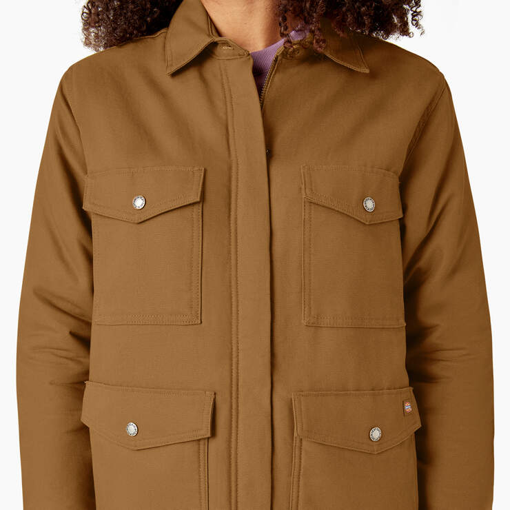 Women's Duck High Pile Fleece Lined Chore Coat - Brown Duck (BD) image number 7