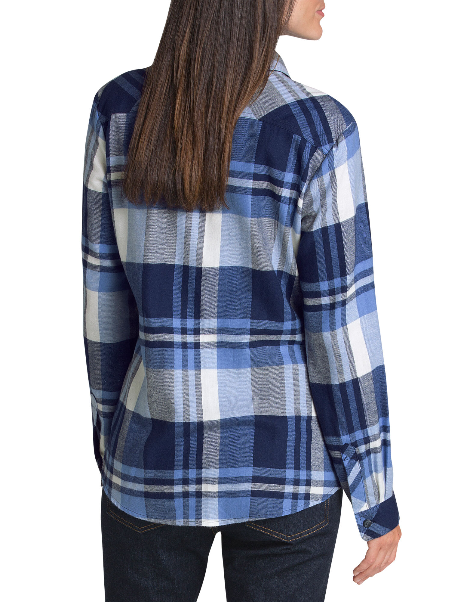 white and blue plaid shirt women's