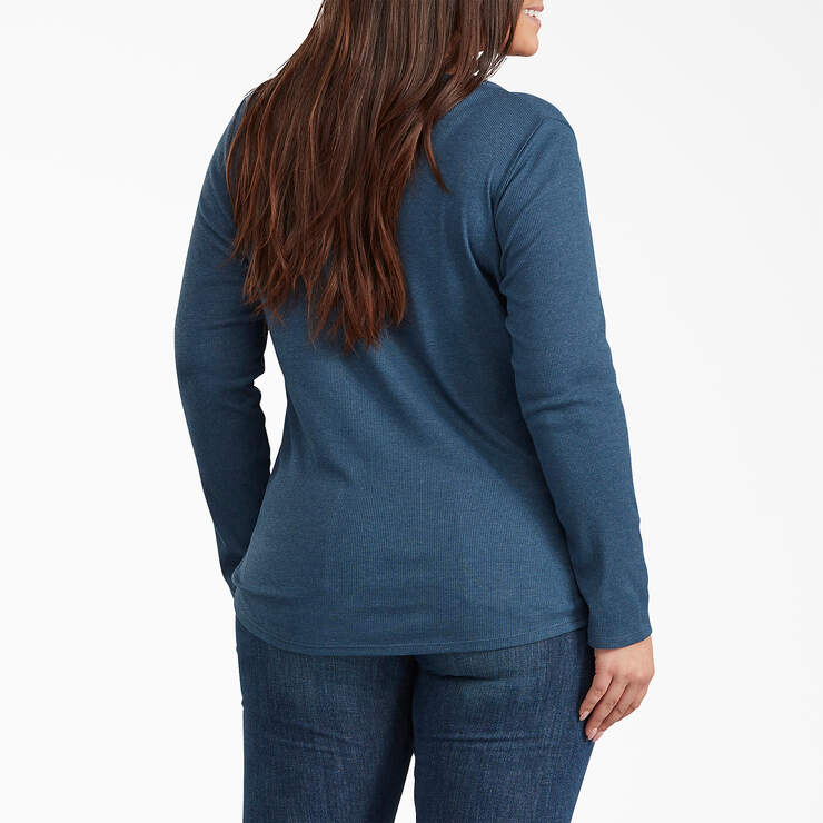 Women's Plus Henley Long Sleeve Shirt - Dark Denim Blue (DMD) image number 2