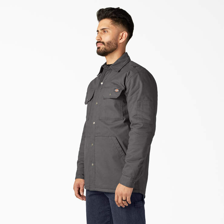 Water Repellent Fleece-Lined Duck Shirt Jacket - Slate Gray (SL) image number 3