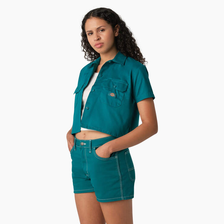 Women's Cropped Work Shirt - Deep Lake (DL2) image number 3