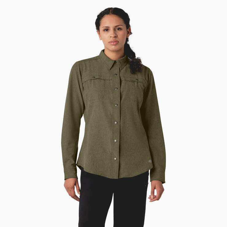 Women's Cooling Roll-Tab Work Shirt - Military Green Heather (MLD) image number 1