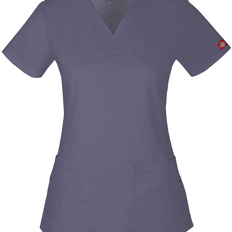 Women's Junior Fit Evolution NXT Mock Wrap Scrub Top - Pewter Gray (PEW) image number 1