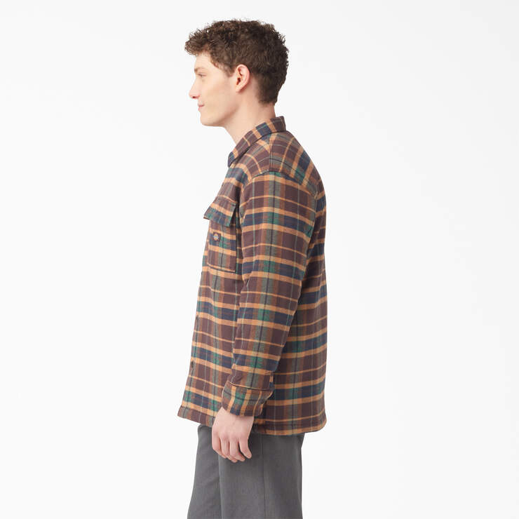 Flannel Quilted Lined Shirt Jacket - Brown Gingerbread Ivy Plaid (RPG) image number 3