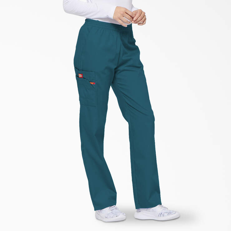 Women's EDS Signature Tapered Leg Cargo Scrub Pants - Caribbean Blue (CRB) image number 4