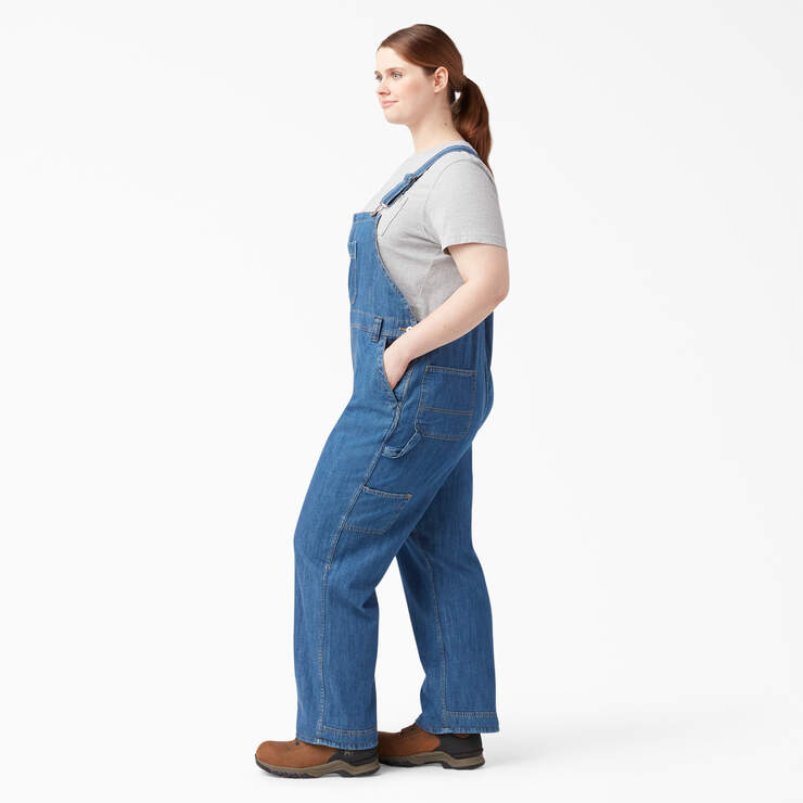 Women's Plus Relaxed Fit Bib Overalls - Stonewashed Medium Blue (MSB) image number 3