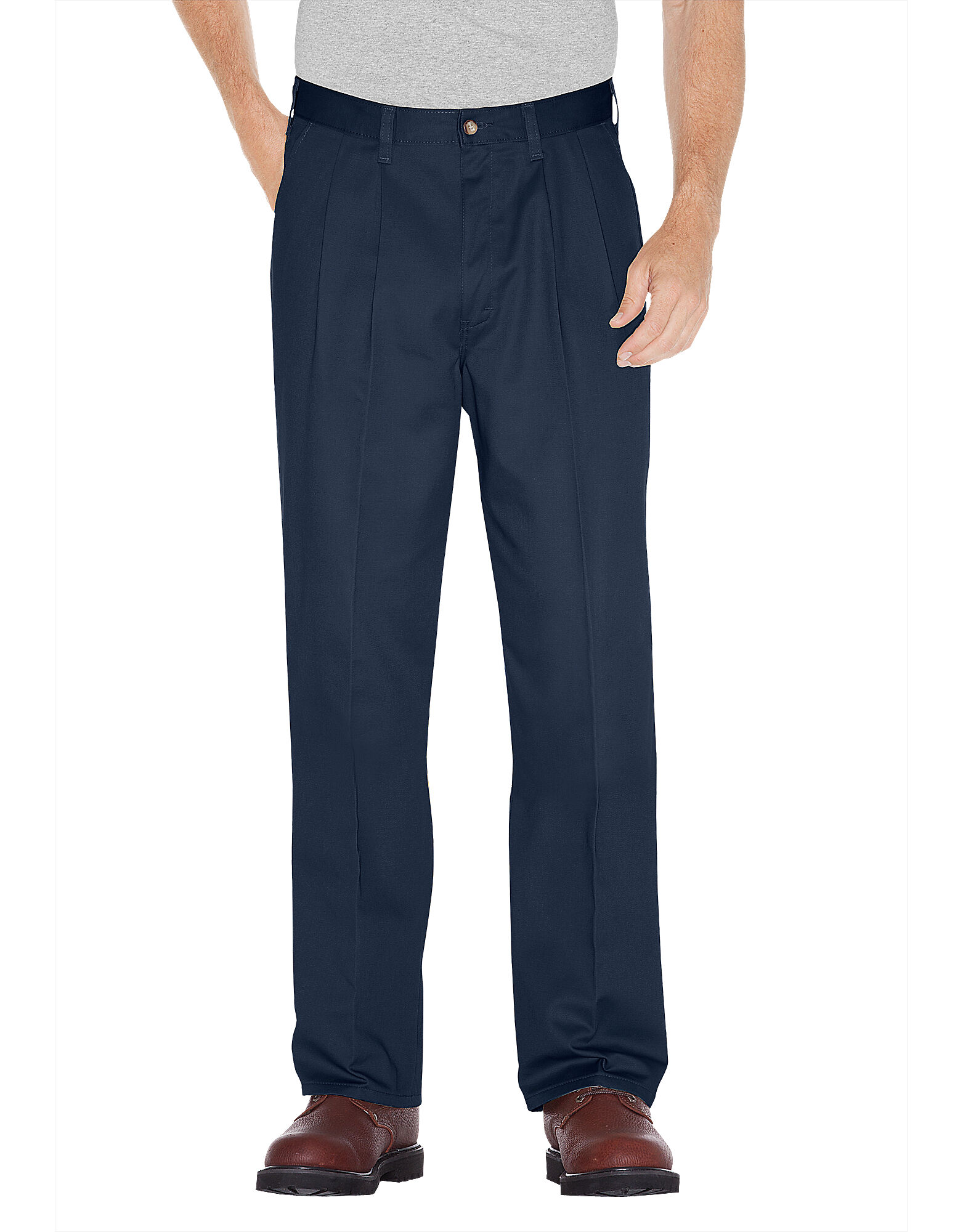 navy pleated trousers