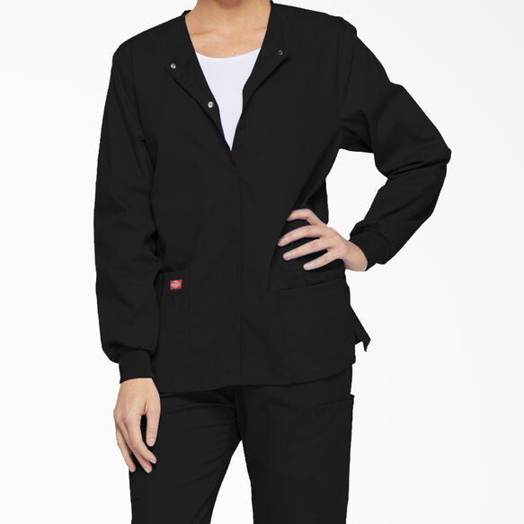 Women's EDS Signature Snap Front Warm-Up Scrub Jacket - BLACK (BLK)