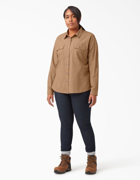Women&rsquo;s Plus Long Sleeve Roll-Tab Work Shirt - Nutmeg Yarn Dye &#40;NSD&#41;