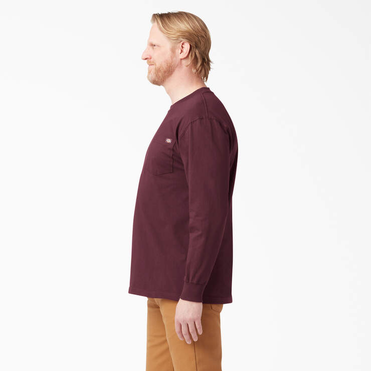 Heavyweight Long Sleeve Pocket T-Shirt - Burgundy (BY) image number 3