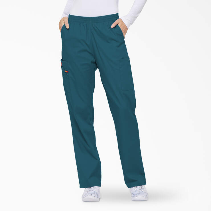 Women's EDS Signature Tapered Leg Cargo Scrub Pants - Caribbean Blue (CRB) image number 1