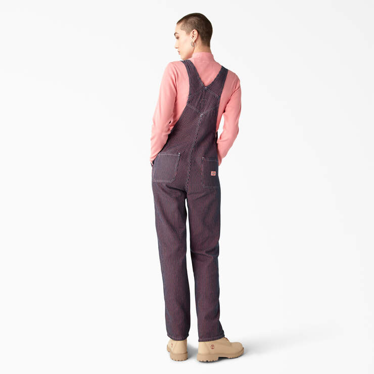 Women’s Regular Fit Hickory Stripe Bib Overalls - Pink/Navy Hickory Stripe (KRS) image number 2