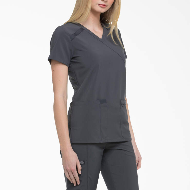 Women's EDS Essentials Mock Wrap Scrub Top - Pewter Gray (PEW) image number 4