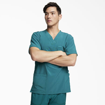 Men&#39;s EDS Essentials V-Neck Scrub Top with Patch Pockets - Hunter Green &#40;HTR&#41;