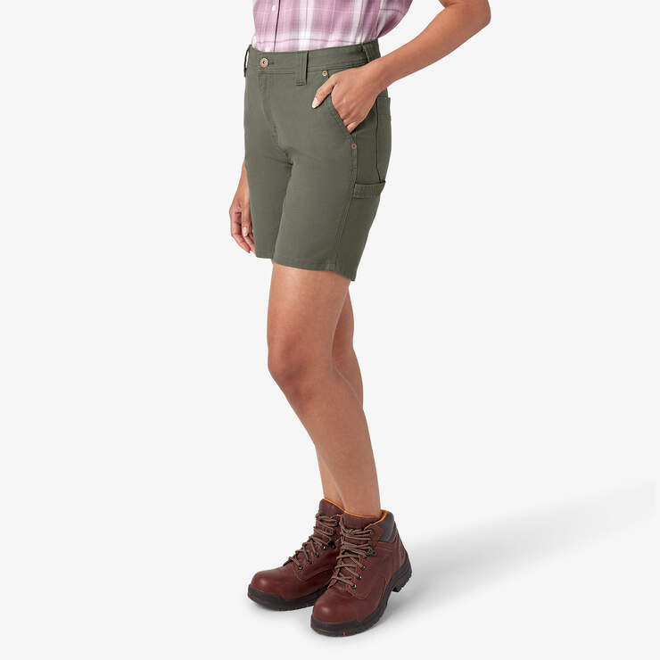 Women’s Duck Carpenter Shorts, 7" - Rinsed Moss Green (RMS) image number 3