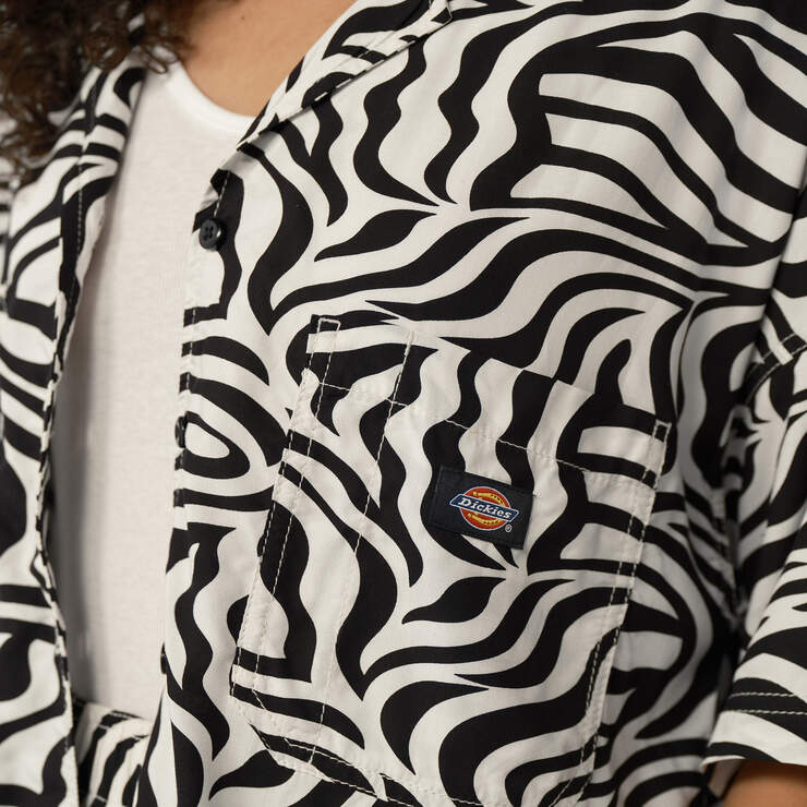 Women's Zebra Print Work Shirt - Black/White (BKWH) image number 5