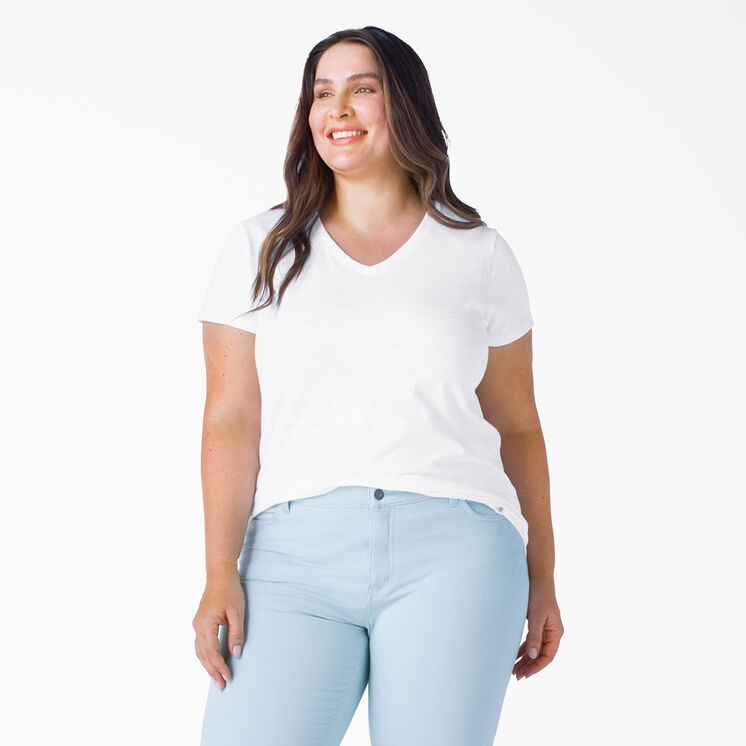 Women&#39;s Plus Short Sleeve V-Neck T-Shirt - White &#40;WH&#41;