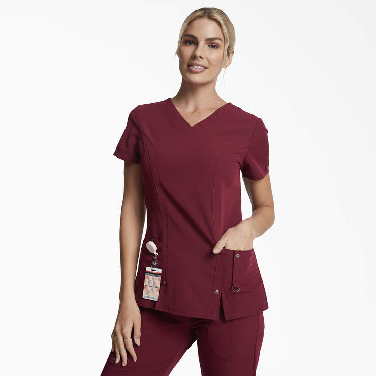 Women's Xtreme Stretch V-Neck Scrub Top - Wine (WIN) image number 1
