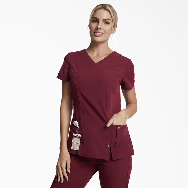 Women&#39;s Xtreme Stretch V-Neck Scrub Top - Wine &#40;WIN&#41;