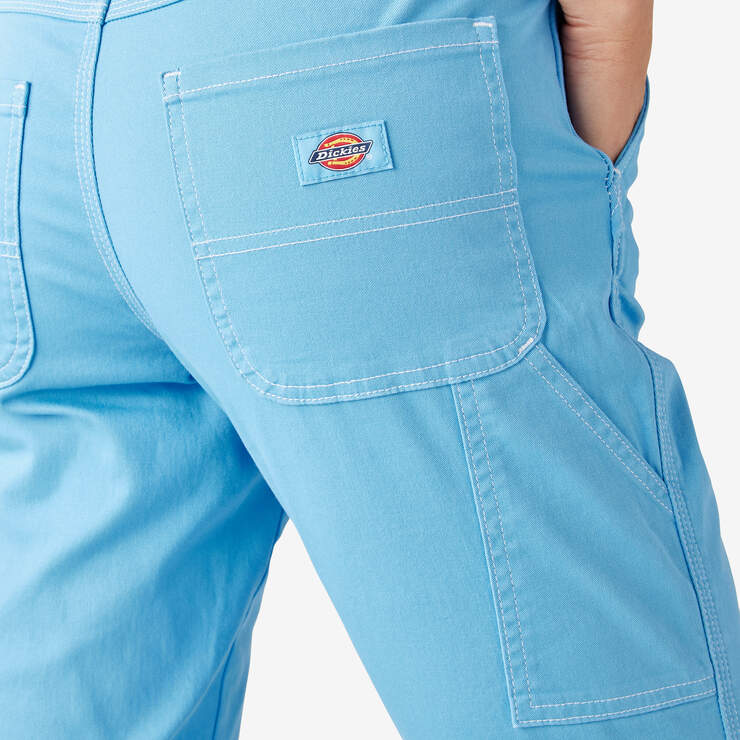 Women's Slim Straight Fit Roll Hem Carpenter Pants - Azure Blue (AB2) image number 9