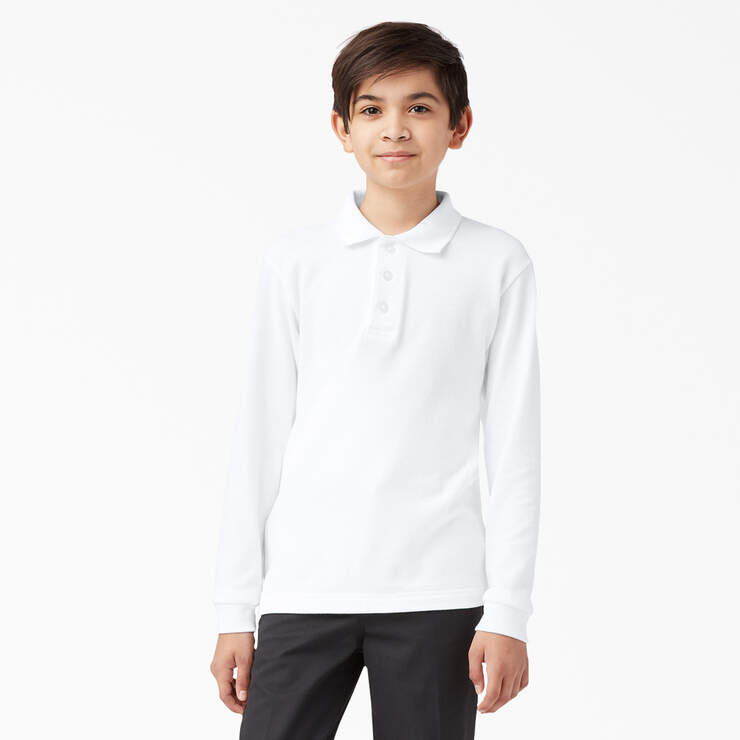 Kids' Piqué Long Sleeve Polo, 4-20 - White (WH) image number 1
