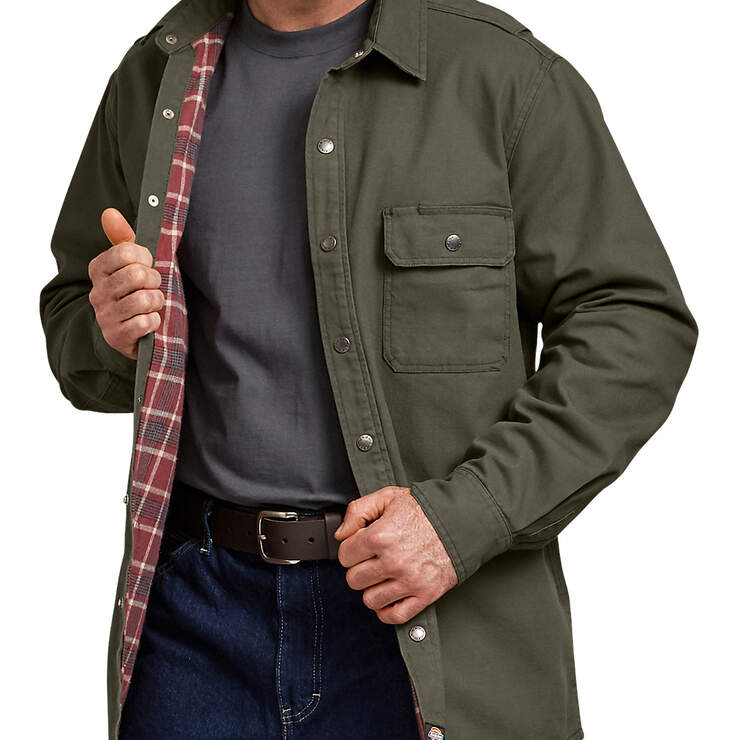 Relaxed Fit Flannel Lined Shirt - Rinsed Moss Green (RMS) image number 3